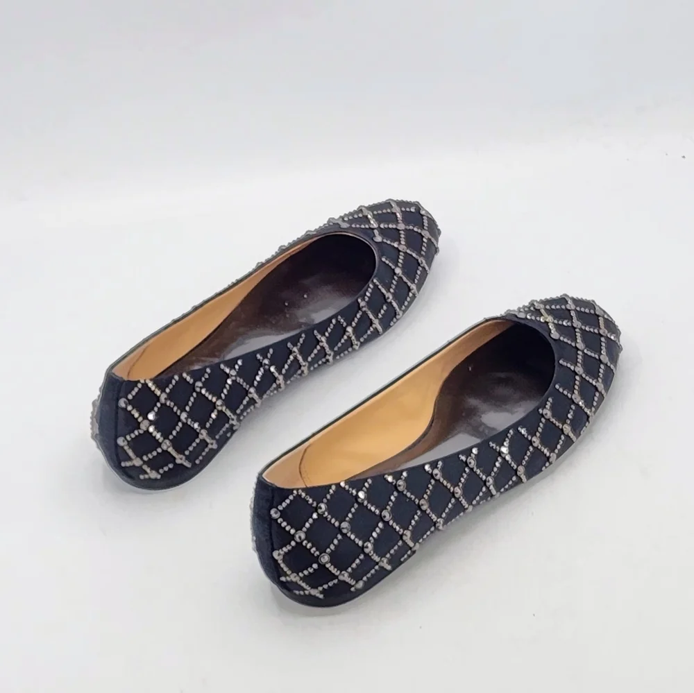 Badgley Mischka Norell Quilted Crystal Satin Flats In Black Size 7.5